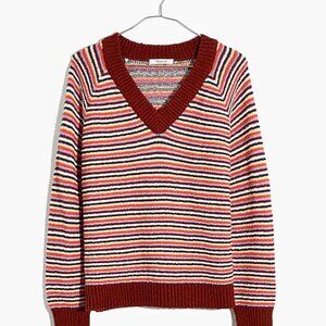 Madewell Arden V-Neck Pullover Sweater in Stripe Multicolor Size S